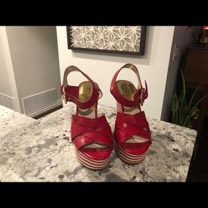 Michael Kors red and gold striped wedges